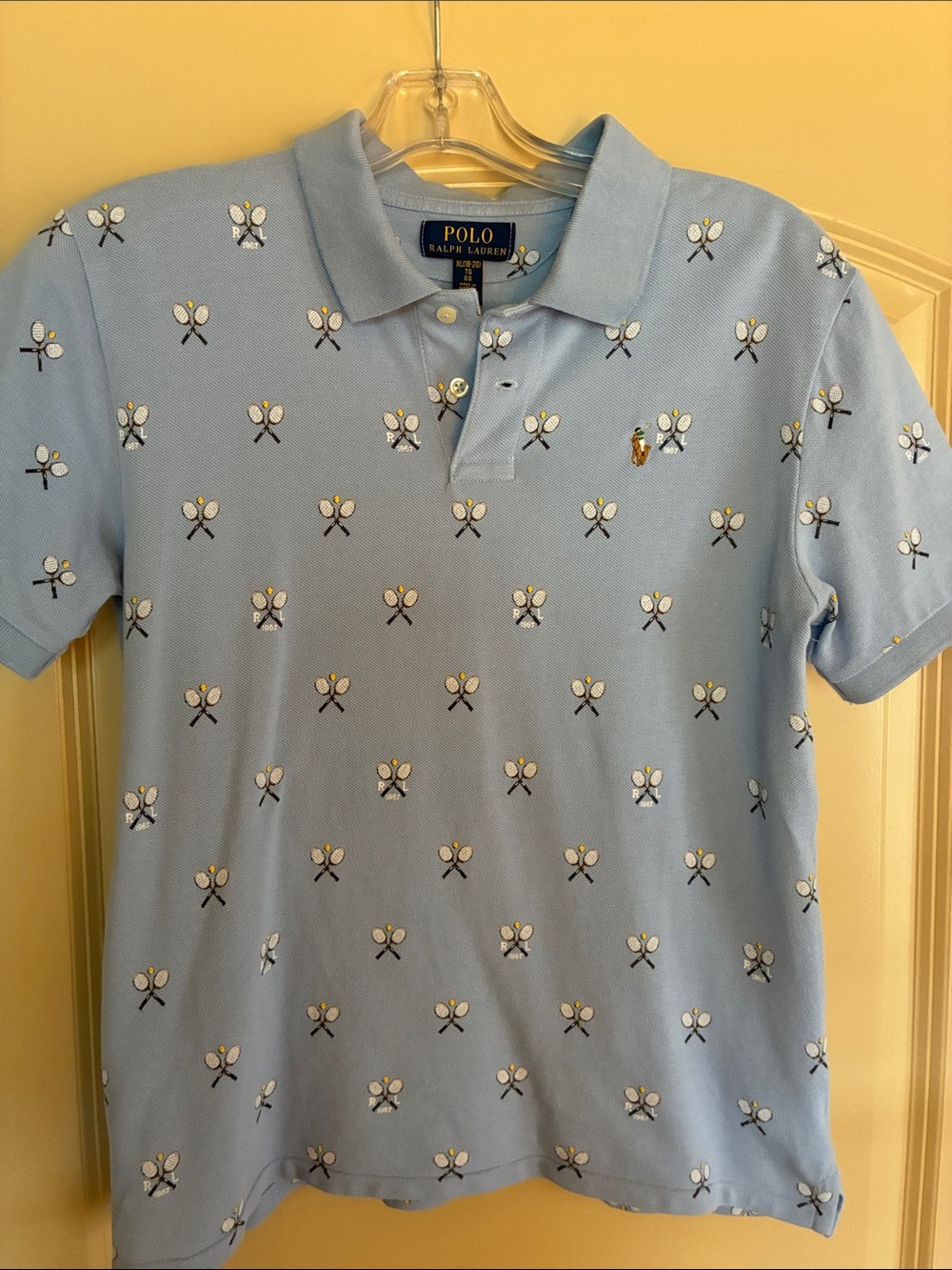 Polo by Ralph Lauren Light Blue Tennis-Print Polo